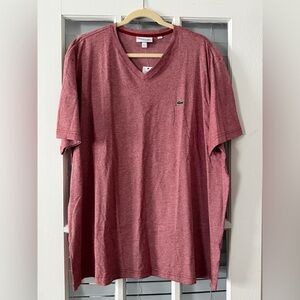 NWT Lacoste Men’s 4XL / FR 9 Burgundy Striped V-Neck Short Sleeve T-shirt